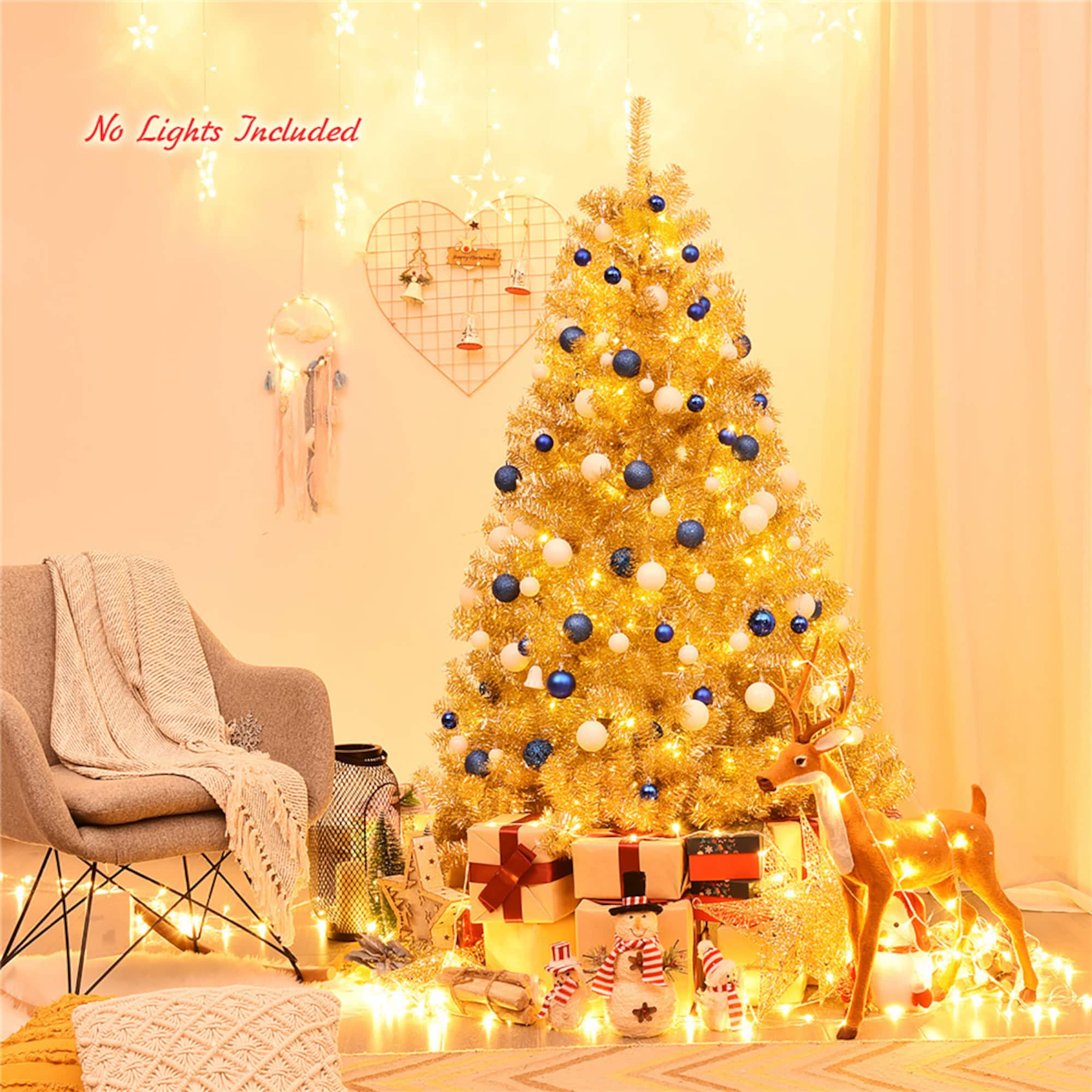 Costway 6ft. Unlit Champagne Gold Artificial Tinsel Christmas Tree with Foldable Stand